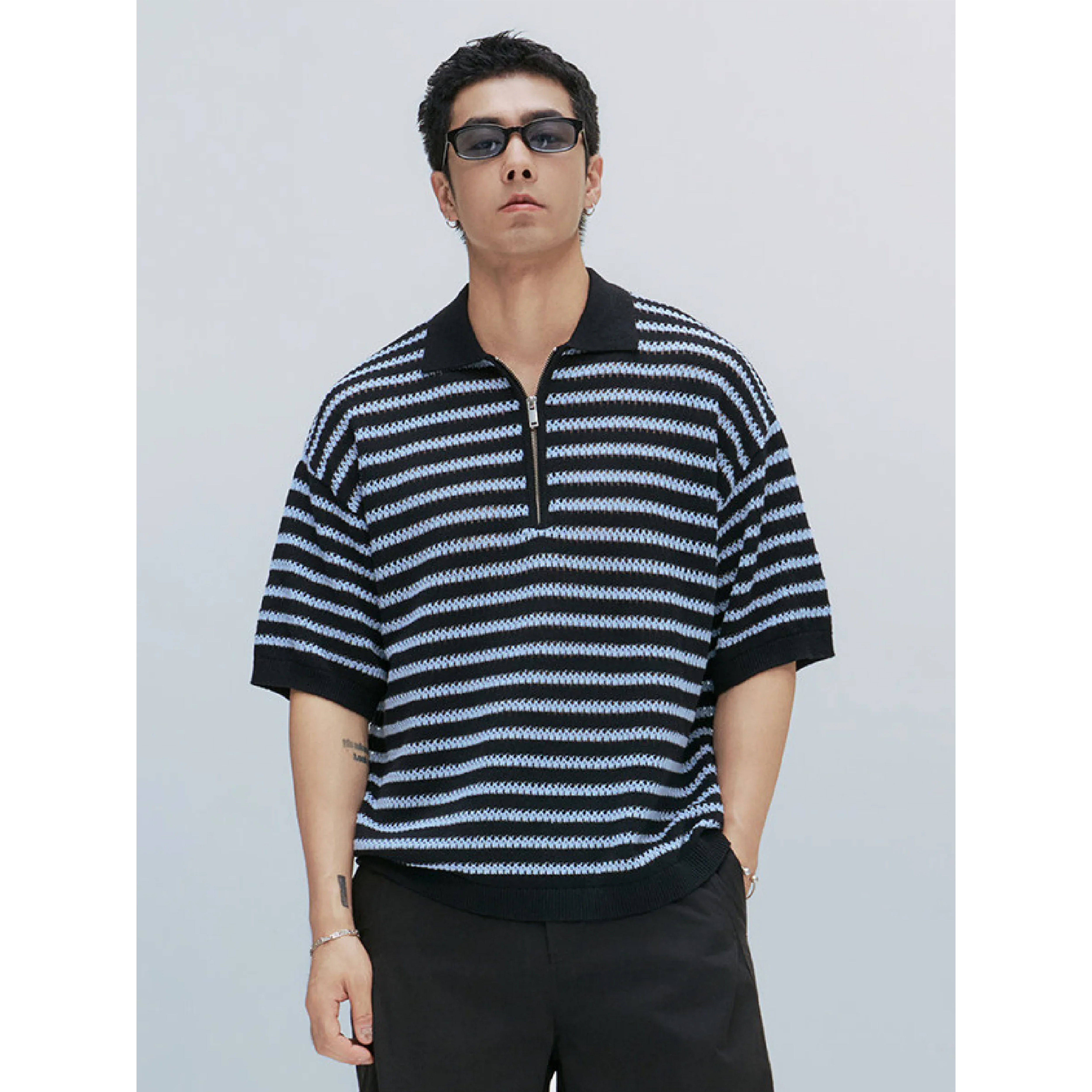 TANOXI Cotton Line Polo Shirts 亞麻棉 條紋針織Polo衫 [TNX-T451]