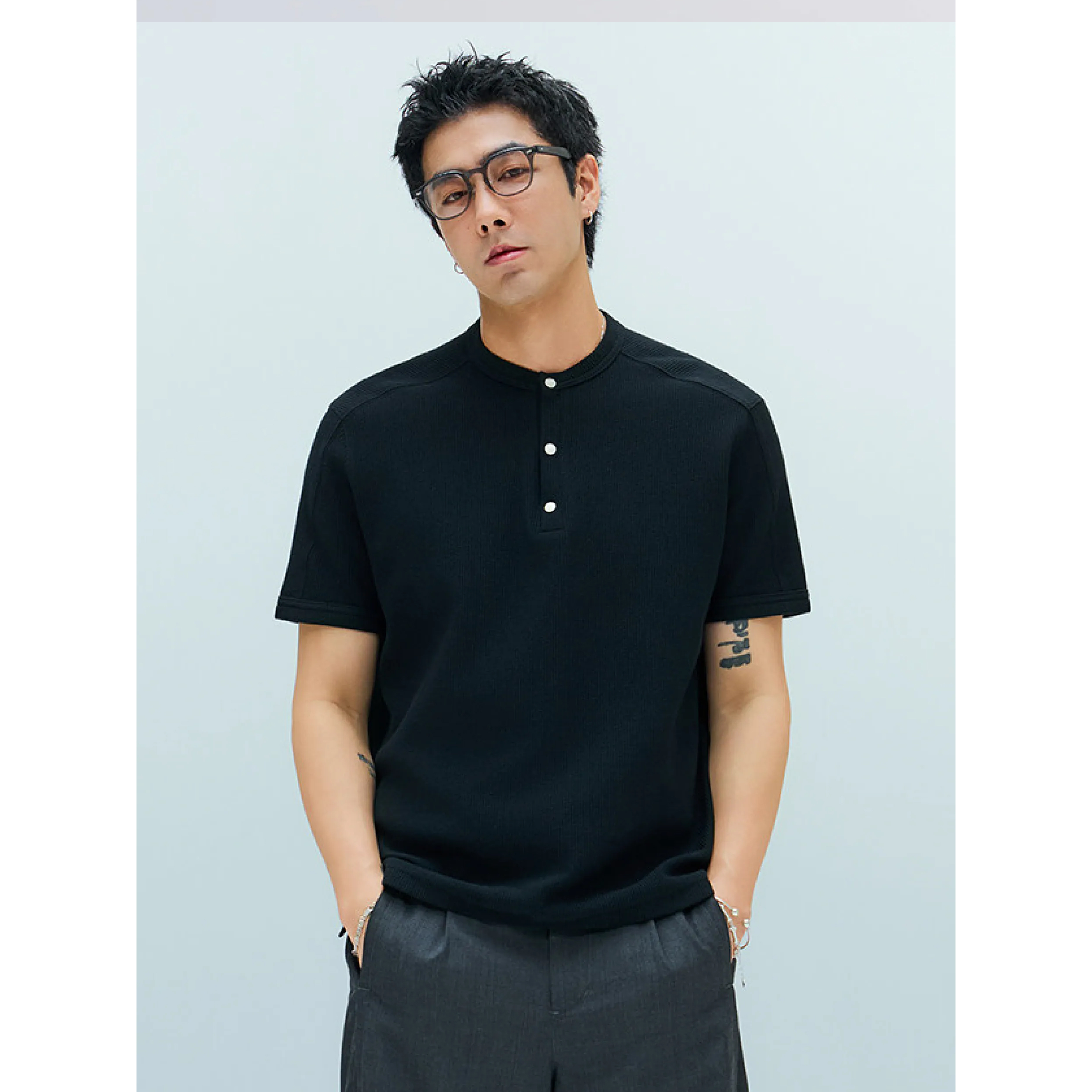 TANOXI Button Henley Tee 吸濕速乾 亨利領短Tee [TNX-T460]
