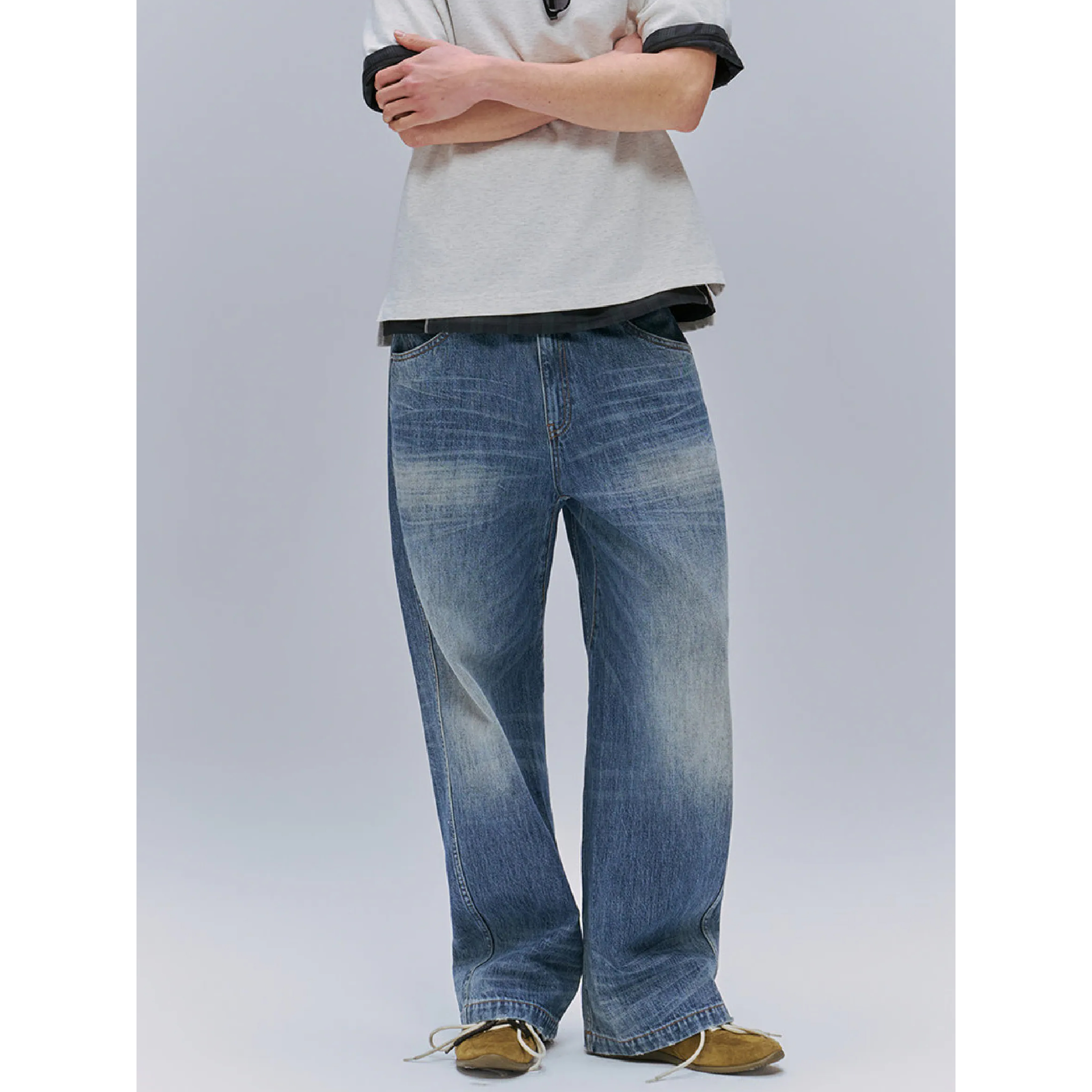 TANOXI Vintage Straight Leg Jeans 水洗做舊 直筒牛仔長褲 [TNX-N18]