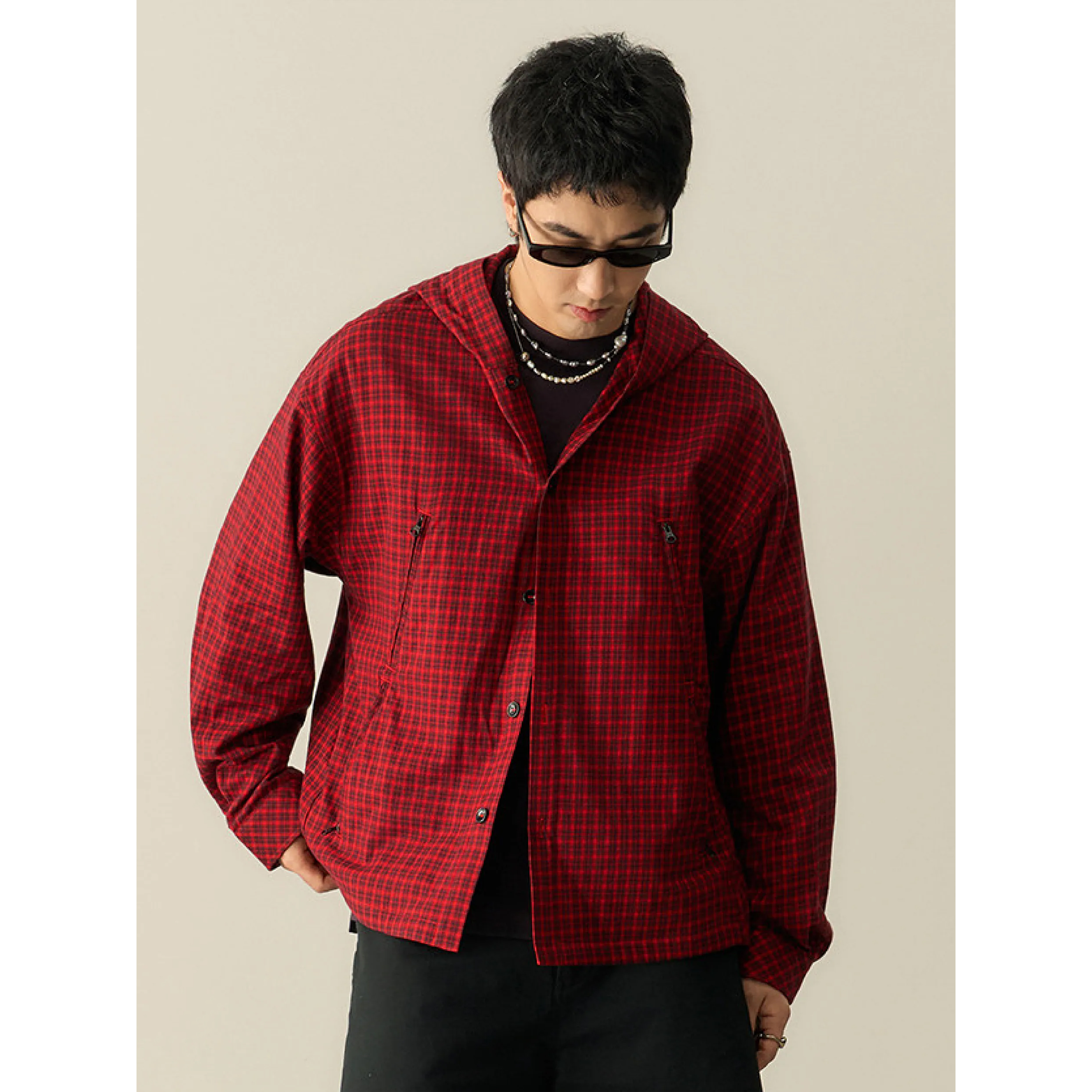 TANOXI Plaid Hooded Shirts 格紋 連帽長袖襯衫 [TNX-S100]