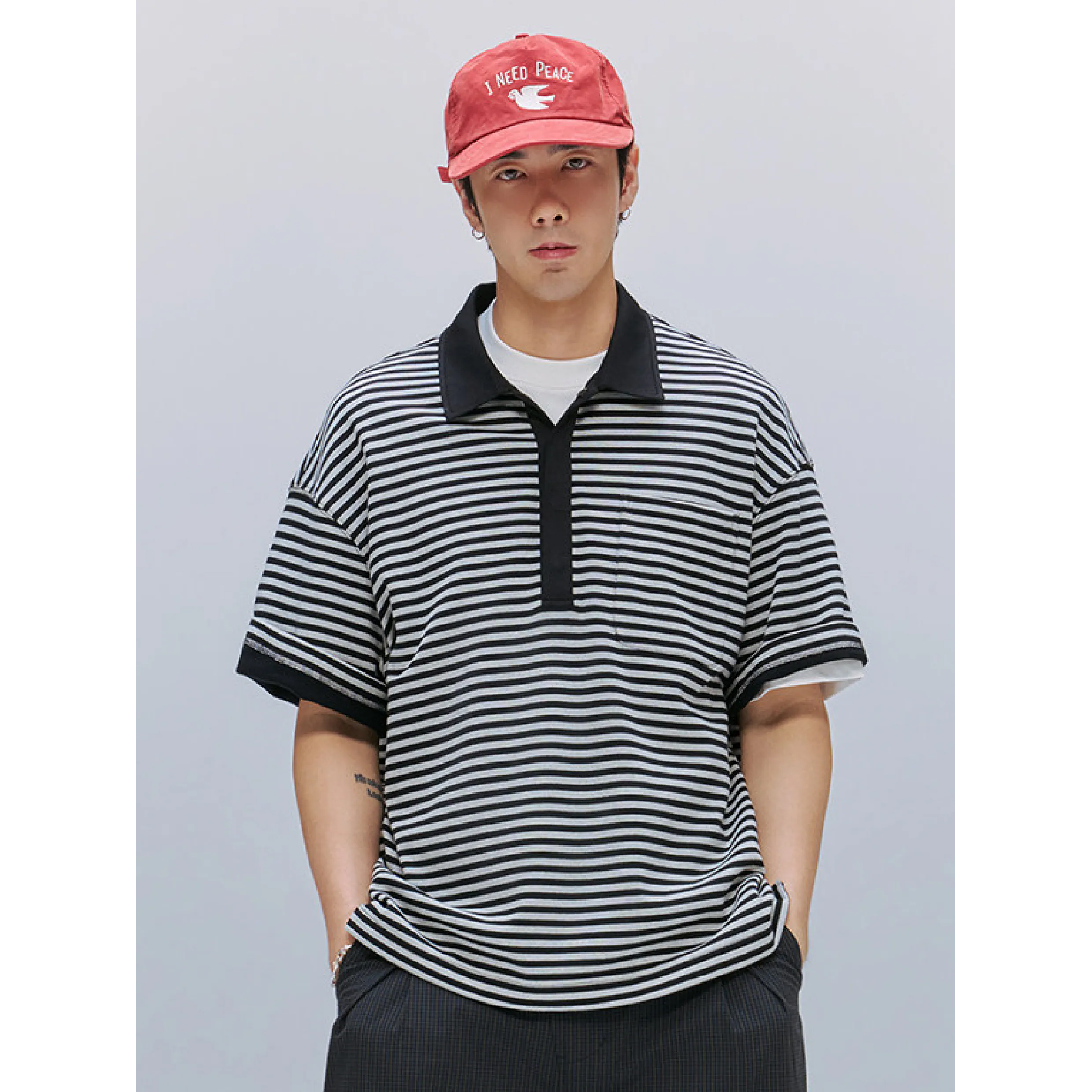 TANOXI Stripe Polo Shirt 透氣材質 條紋 短袖Polo衫 [TNX-T417]