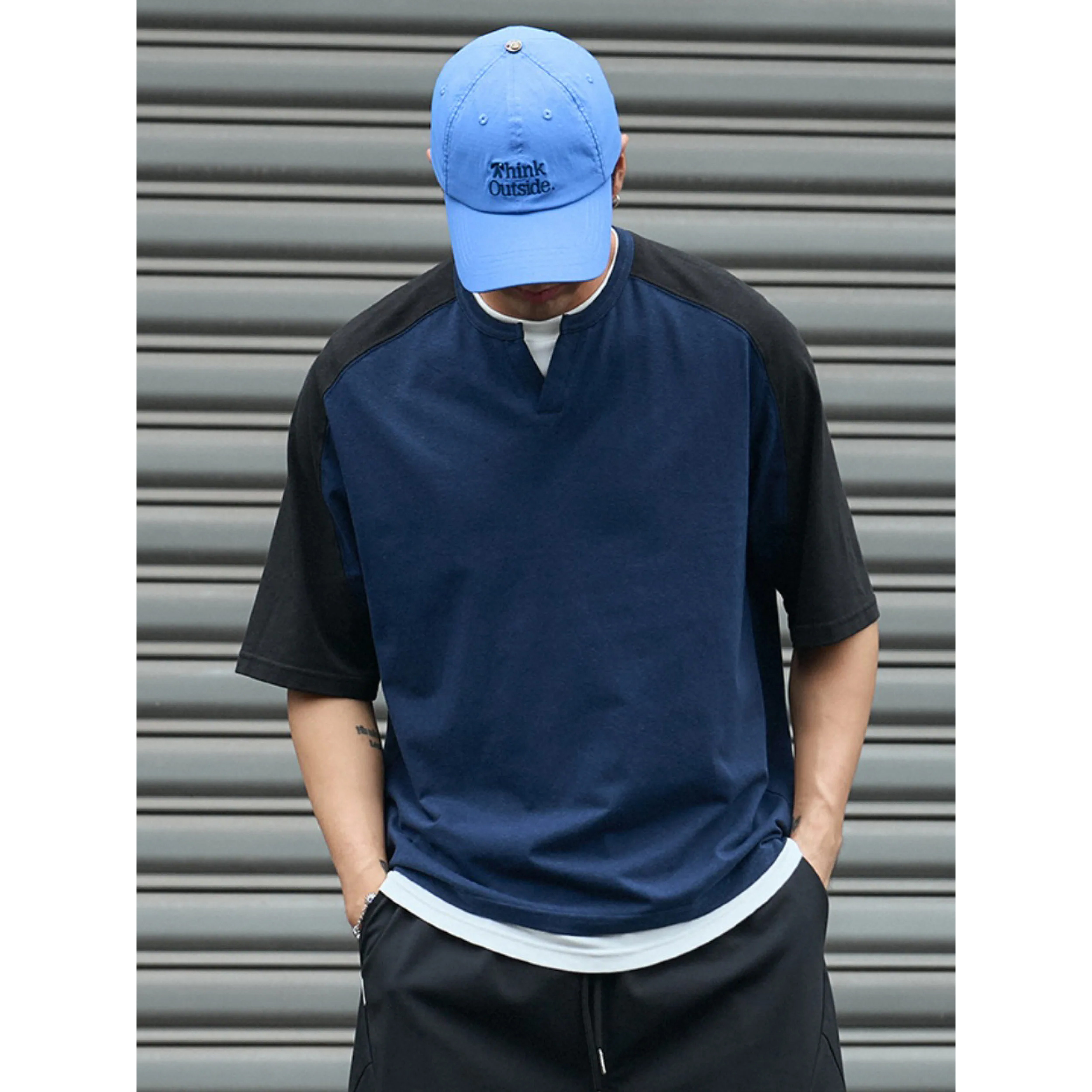 TANOXI Seagull Collar Tee 海鷗領拚色短Tee [TNX-T373]