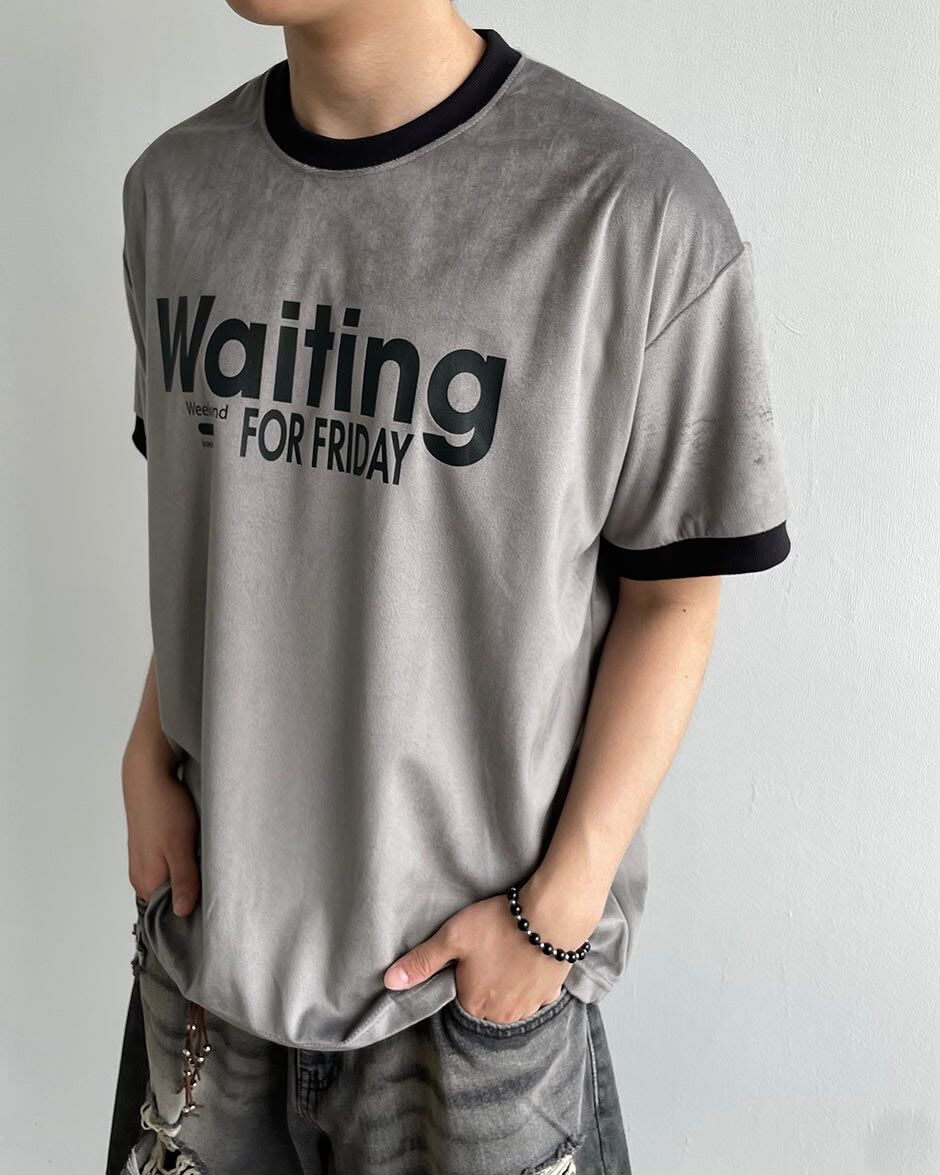 英文字圖案絲絨短袖Tee T5715