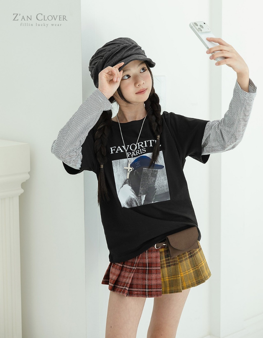 正韓秋zanclover 兩色書本女孩假兩件上衣