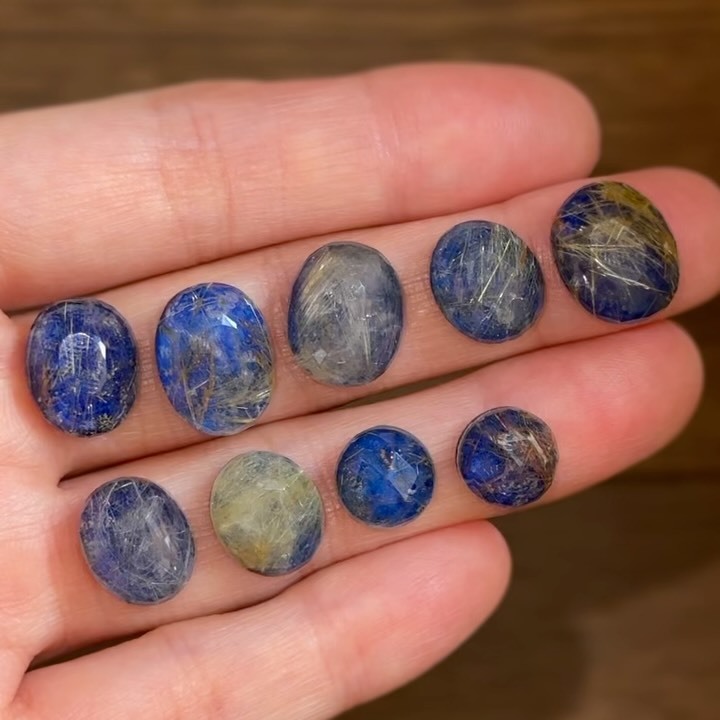 [原石] 青金石 x 鈦髮晶 水晶蛋面 約 13x10x5mm