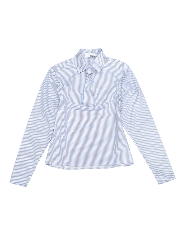 Pinstripe Faux Tie Blouse
