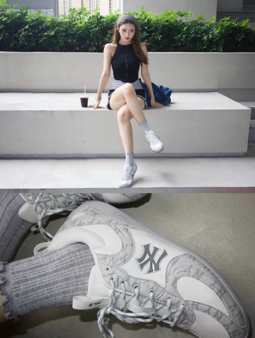 <韓系小miu miu> MLB 紐約洋基隊 薄底 老花 精靈鞋 灰色 德訓鞋