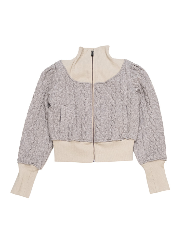 Beige Rib Layered Zipup Sweater