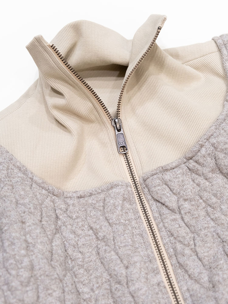 Beige Rib Layered Zipup Sweater
