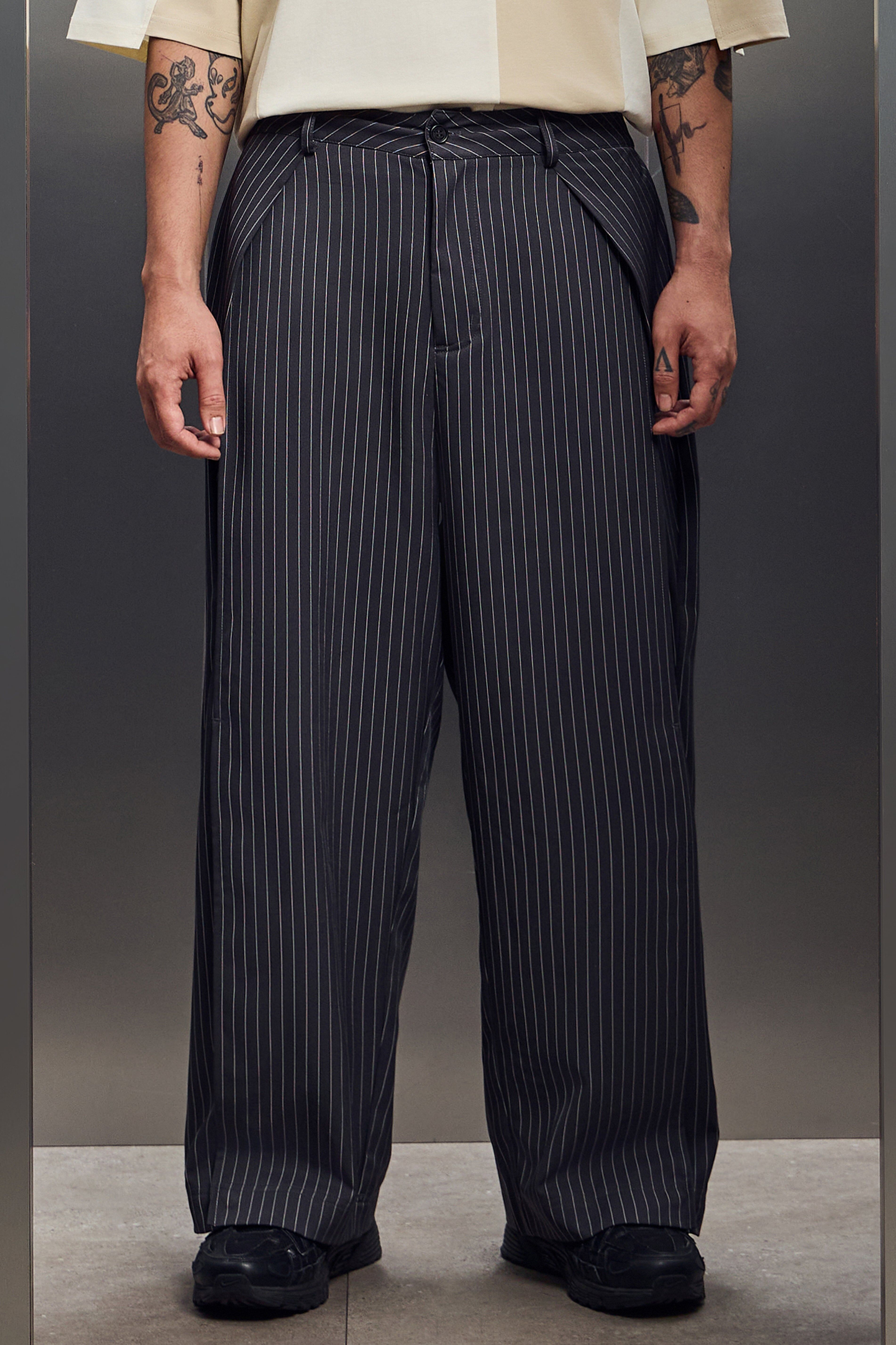 灰條雙層剪裁西裝長褲｜Crop Suit Pants SE