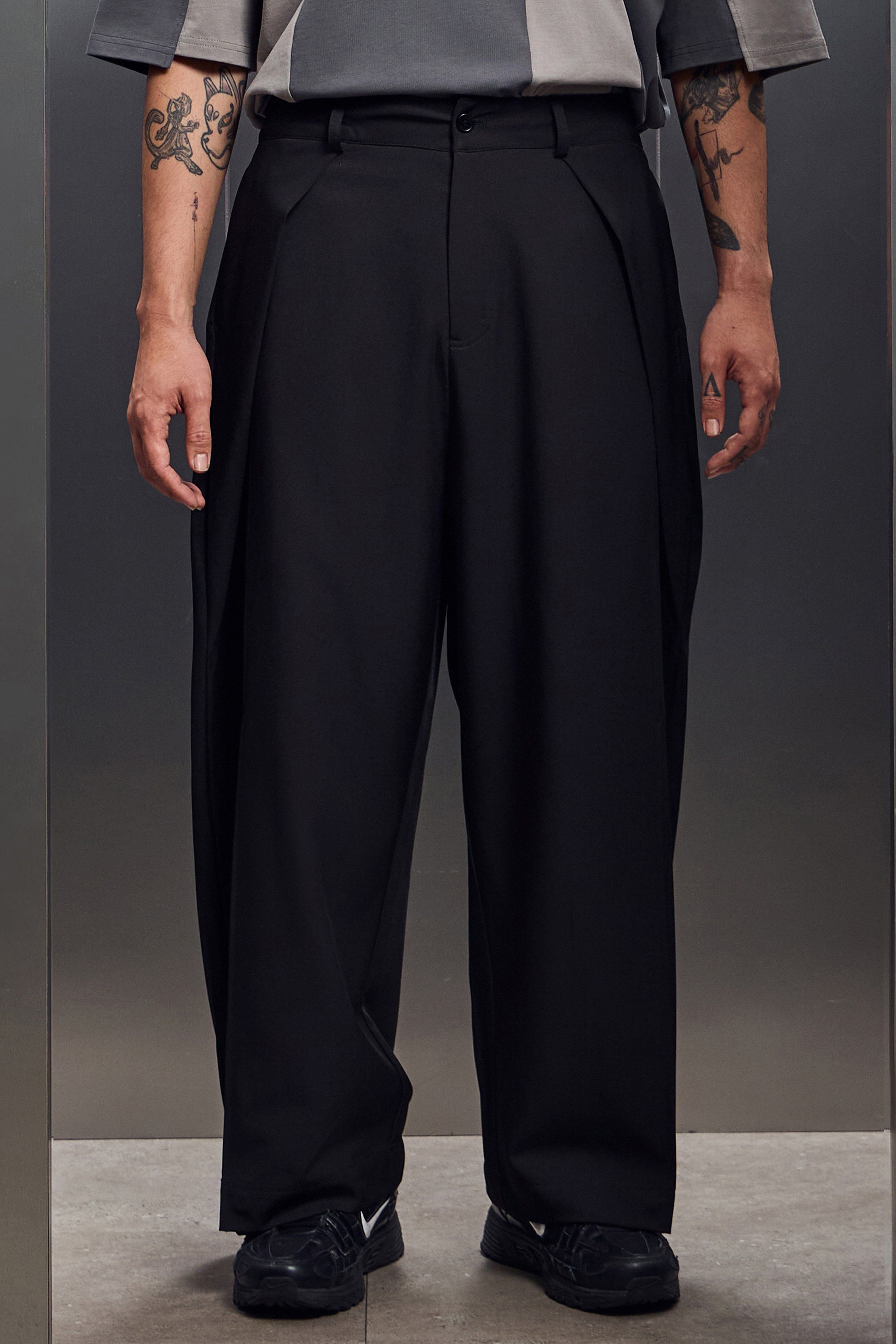黑色雙層剪裁西裝長褲｜Crop Suit Pants