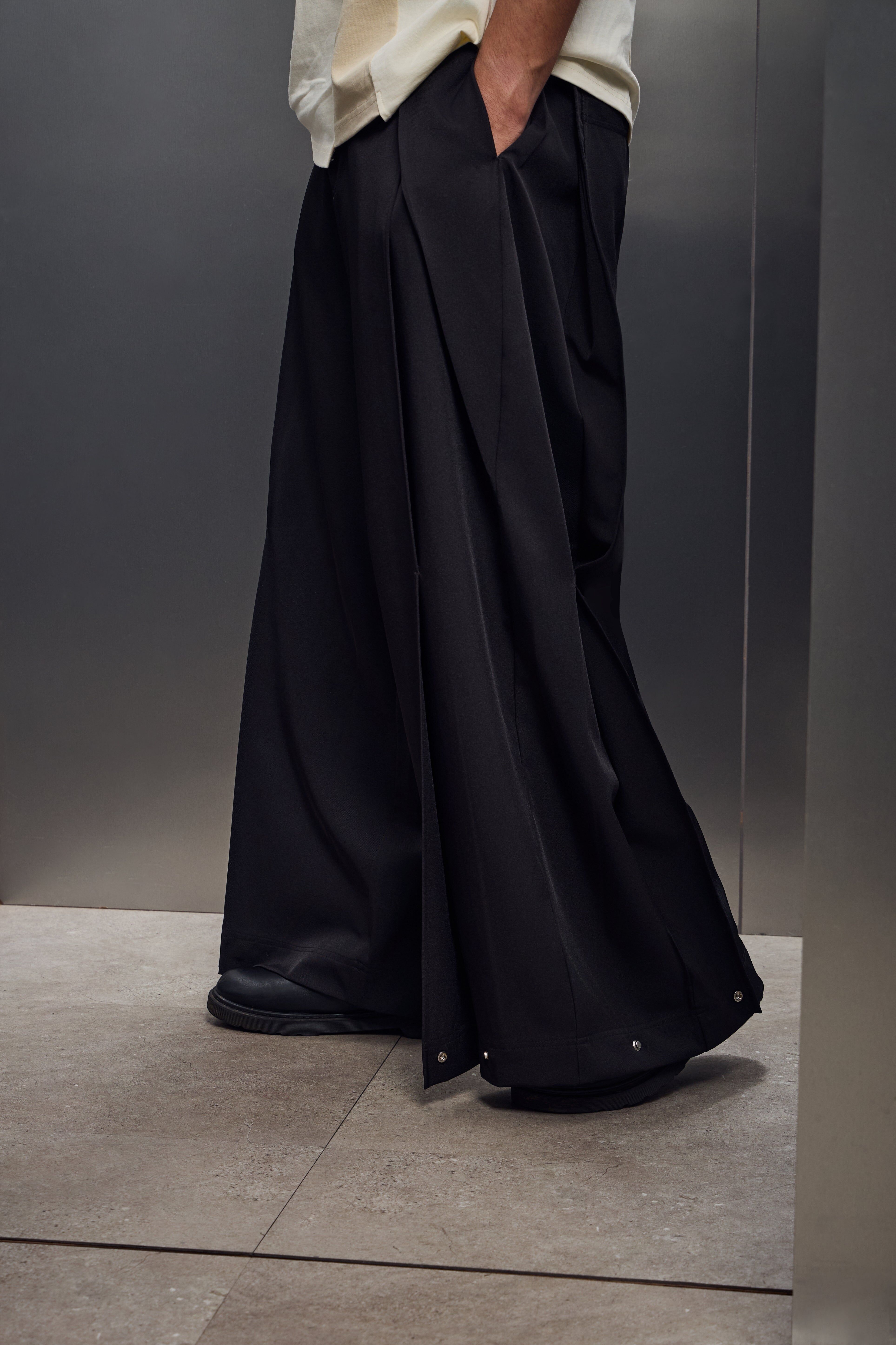 黑色雙層剪裁西裝長褲｜Crop Suit Pants