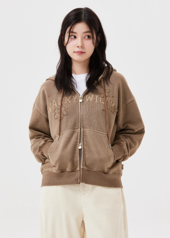 【預購】Wacky Willy WKR082125 女裝水洗貼花拉鏈連帽外套