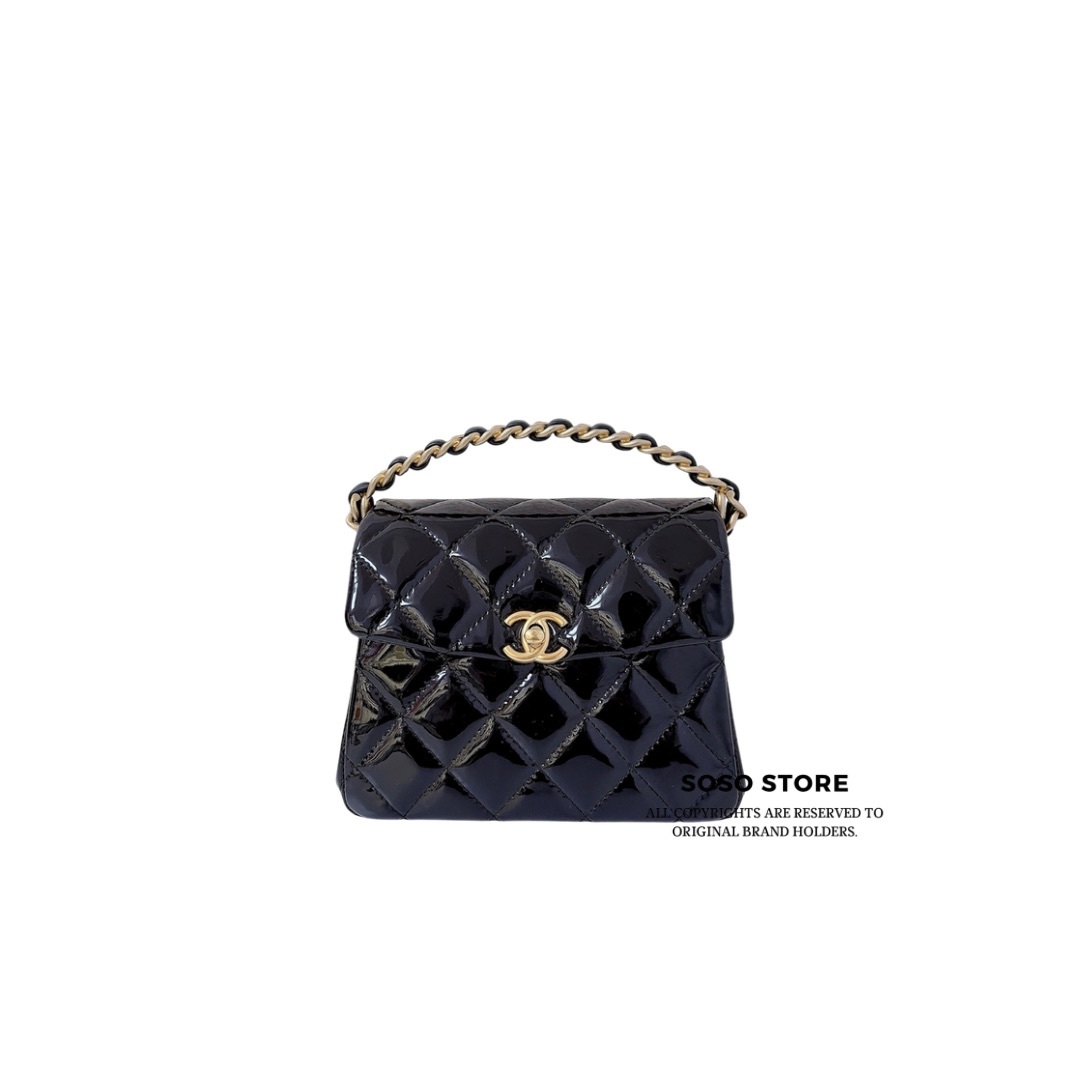Chanel Mini Flap Bag with Top Handle - Black / GHW