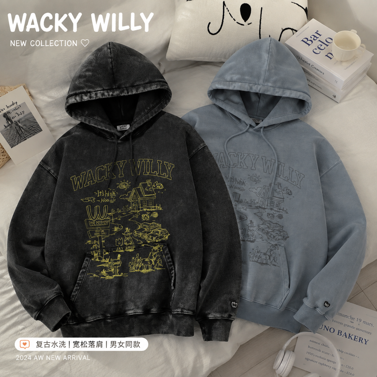 【預購】Wacky Willy WKR082129 城鎮印花寬鬆衛衣