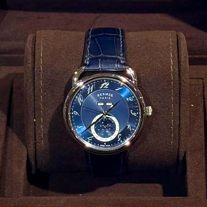 全新HERMES手錶 43mm 鱷魚皮帶 精鋼藍面 ARCEAU GRANDE LUNE WATCH #BRAND NEW #香榭站正品