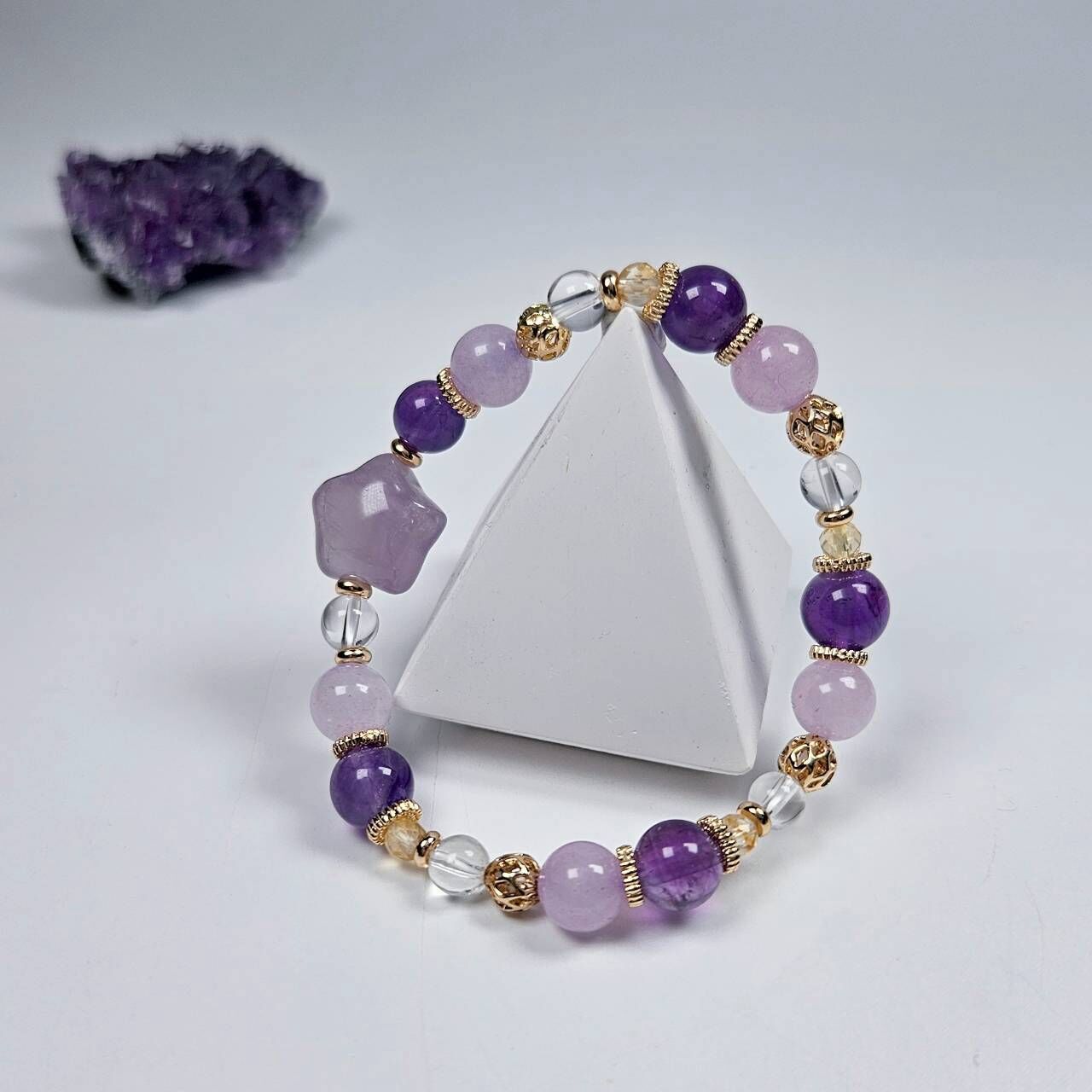 紫水晶×白水晶 手鍊