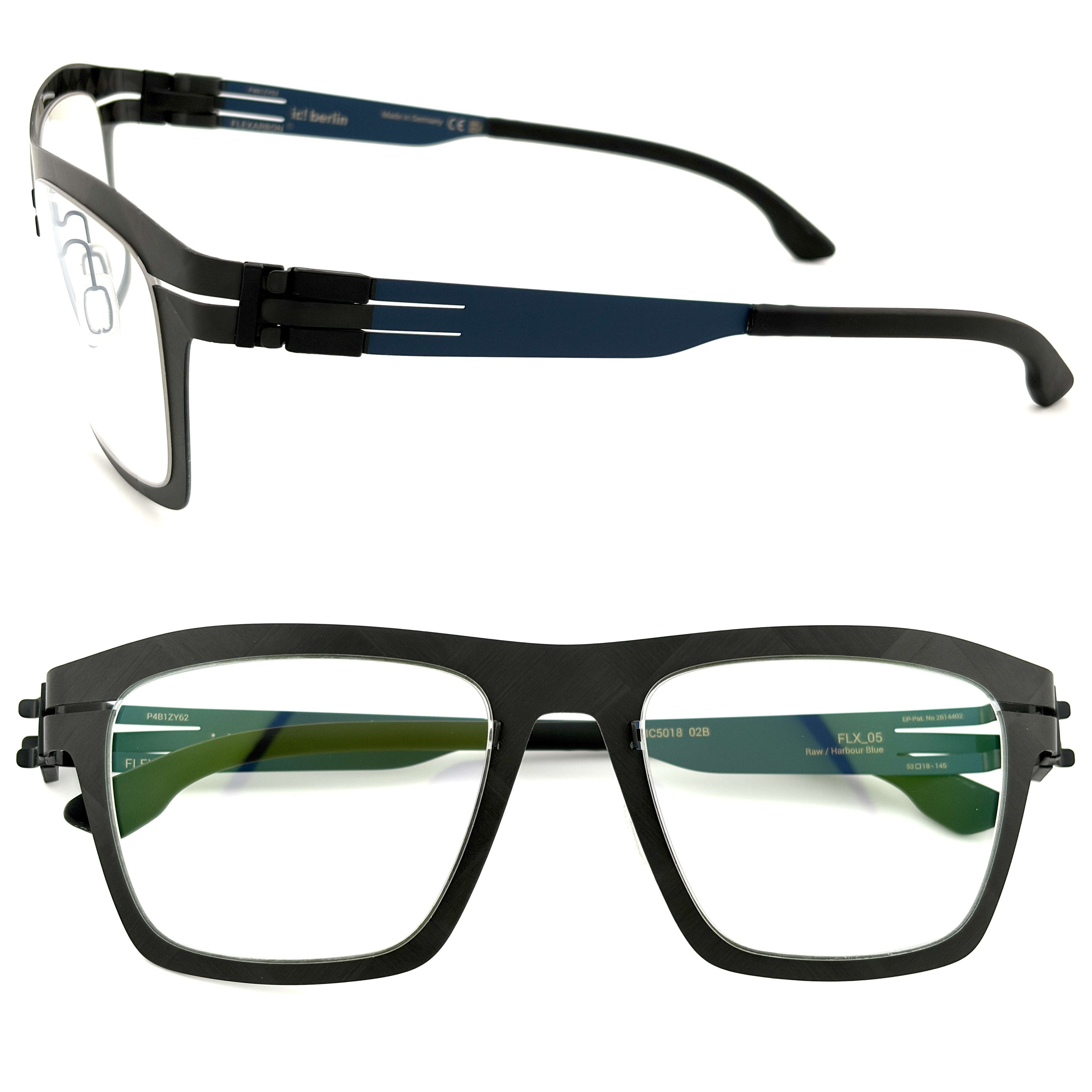 【ic! berlin】FLX_05 Raw/Harbour Blue 53mm Flexarbon碳纖維光學眼鏡(IC5018 02B)♦黑+海港藍