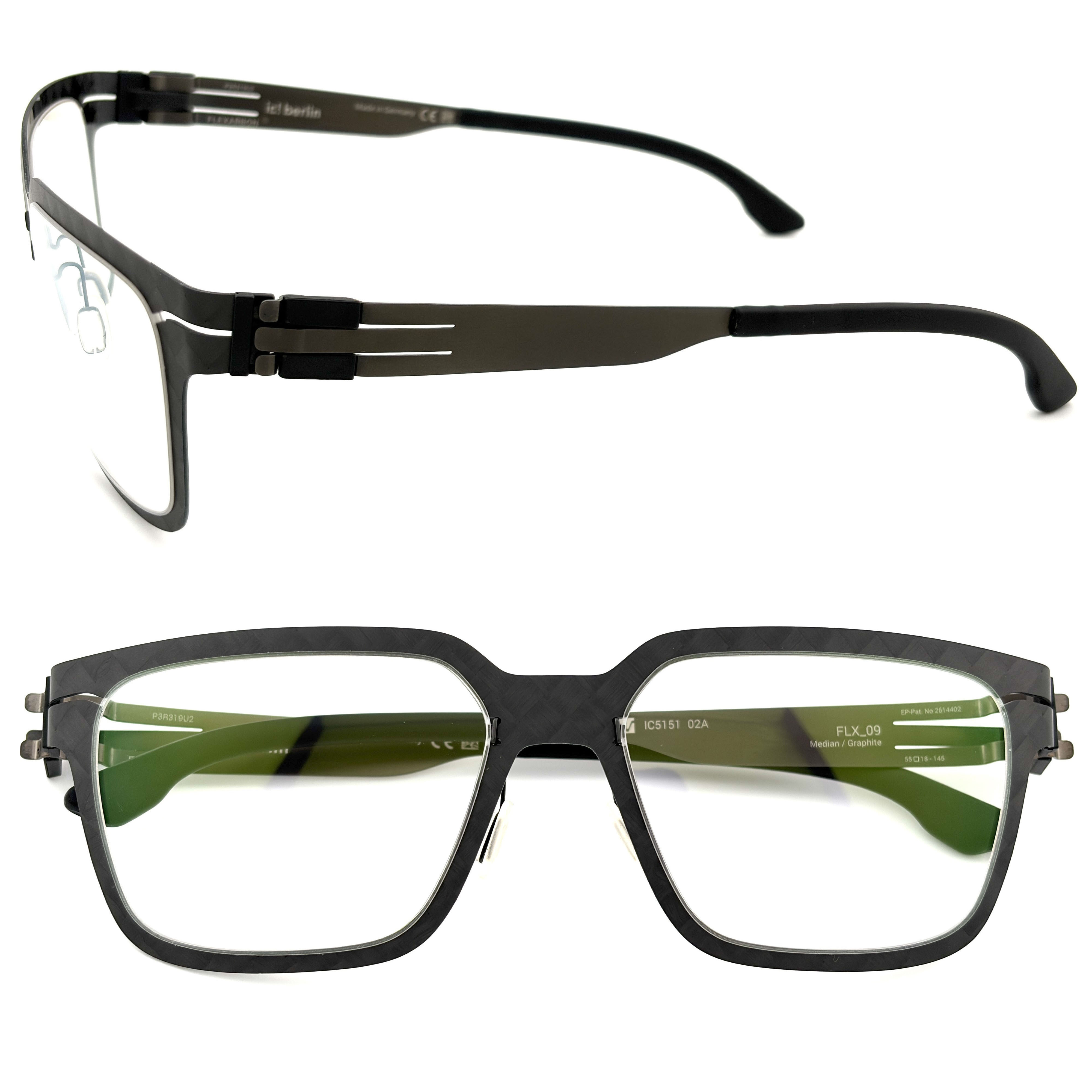 【ic! berlin】FLX_09 Median/Graphite 55mm Flexarbon碳纖維光學眼鏡(IC5151 02A)♦黑+石墨色