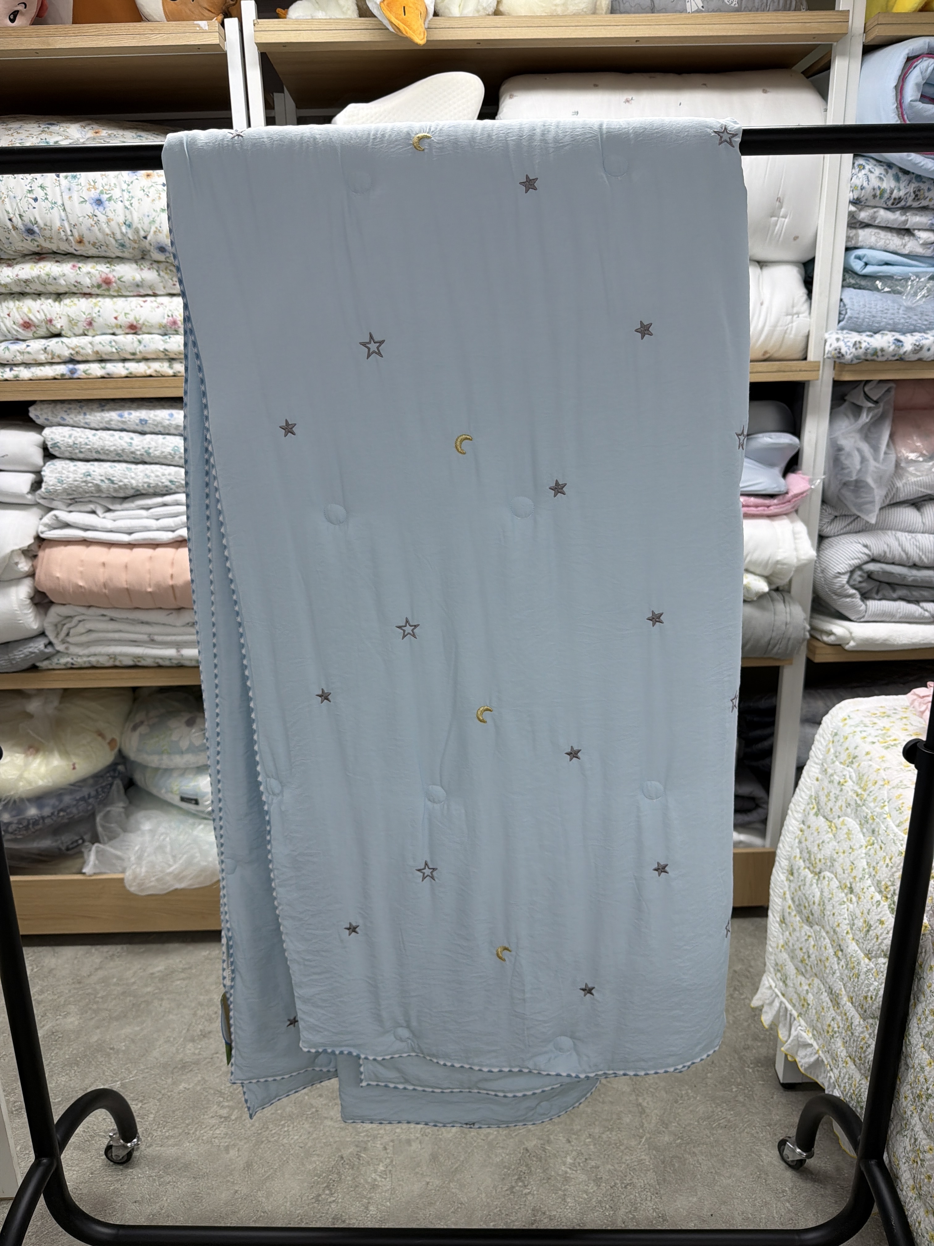 VH29 韓國刺繡星星月亮天絲莫代爾春夏被-藍色