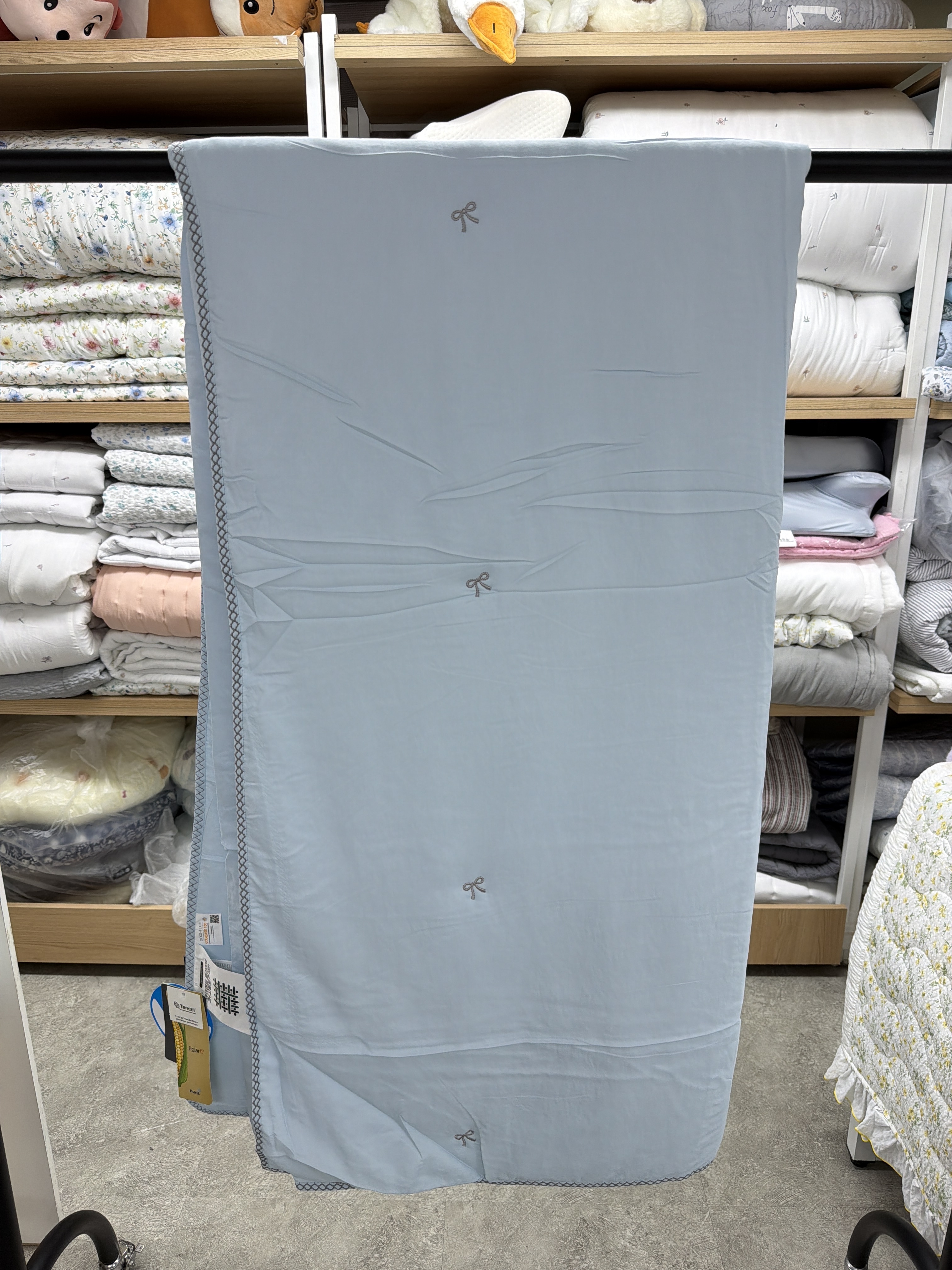 VH20 韓國刺繡蝴蝶結天絲莫代爾春夏被-藍色