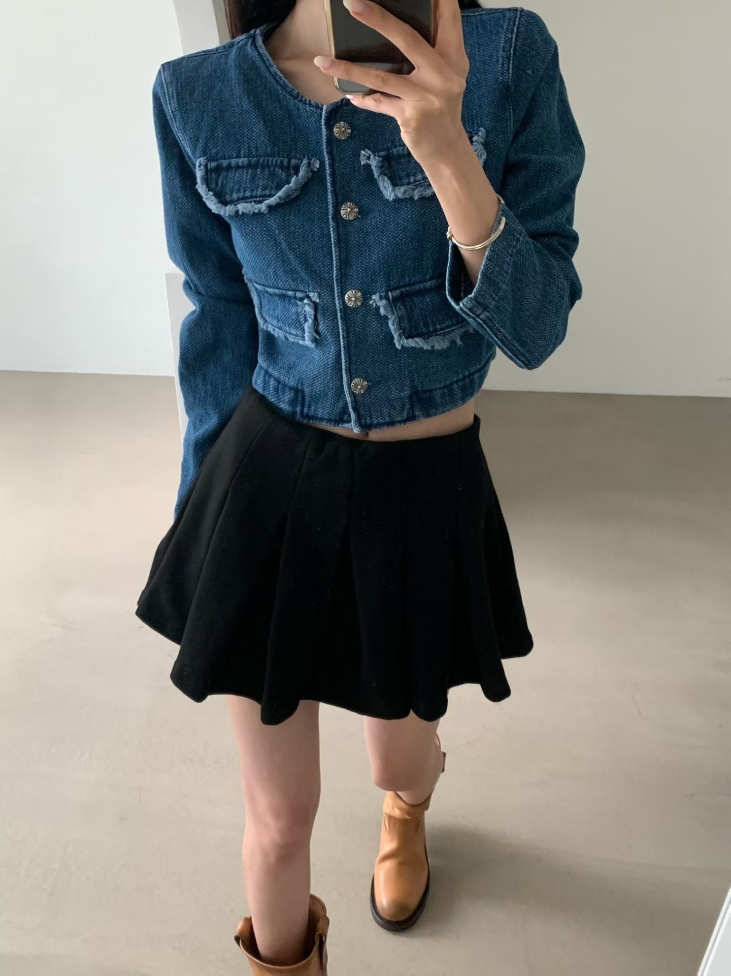 牛仔無領西裝外套