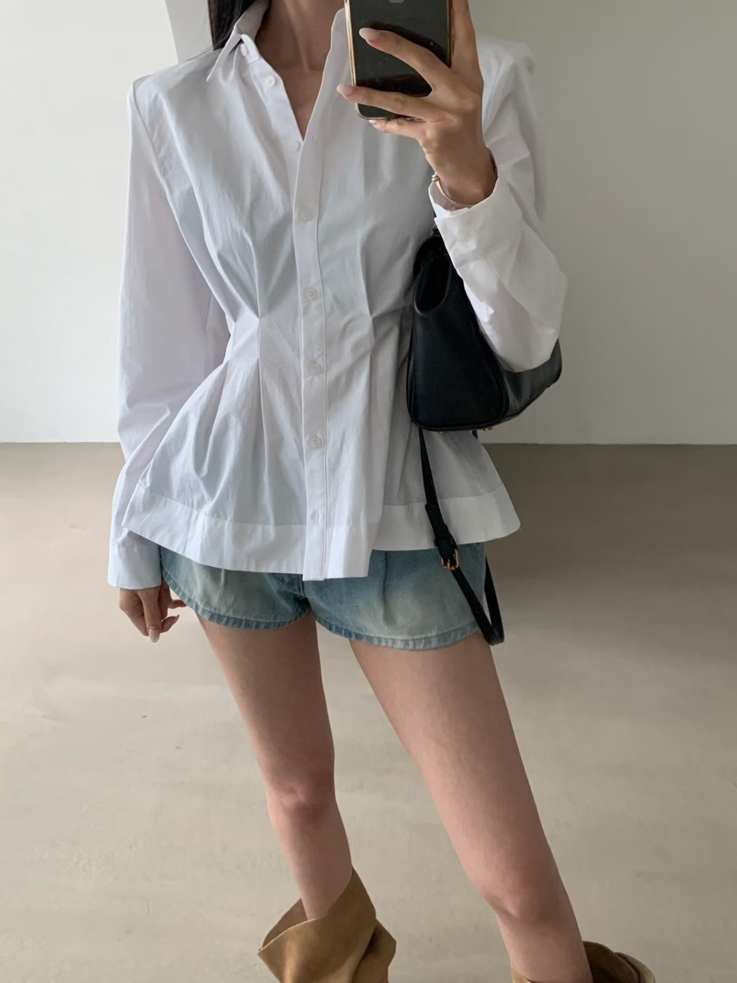 墊肩收腰傘襯衫
