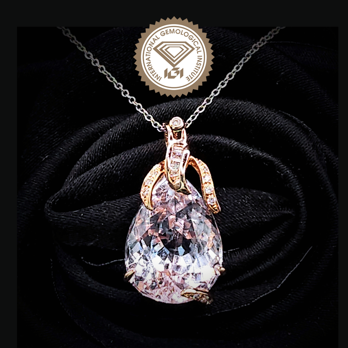 18K Rose Gold 10.75ct Kunzite and Diamond Pendant
