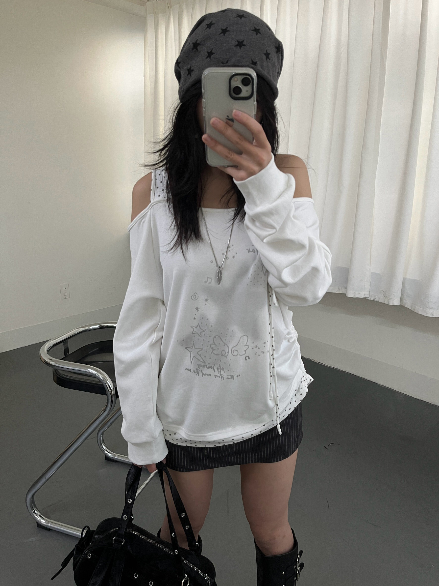 千禧星星露肩上衣拼點點肩帶