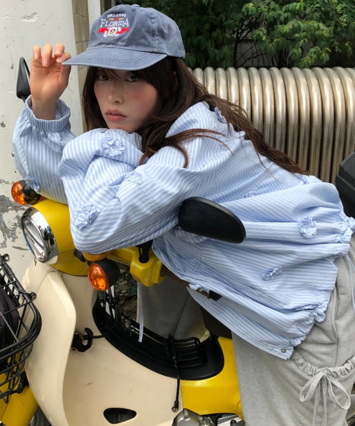 RONRON MINI FLOWER STRIPE WINDBREAKER BLUE STRIPE