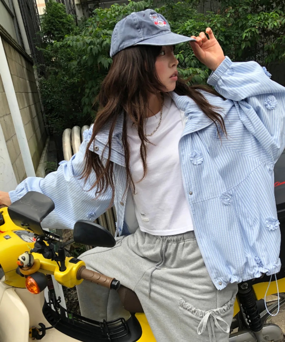 RONRON MINI FLOWER STRIPE WINDBREAKER BLUE STRIPE