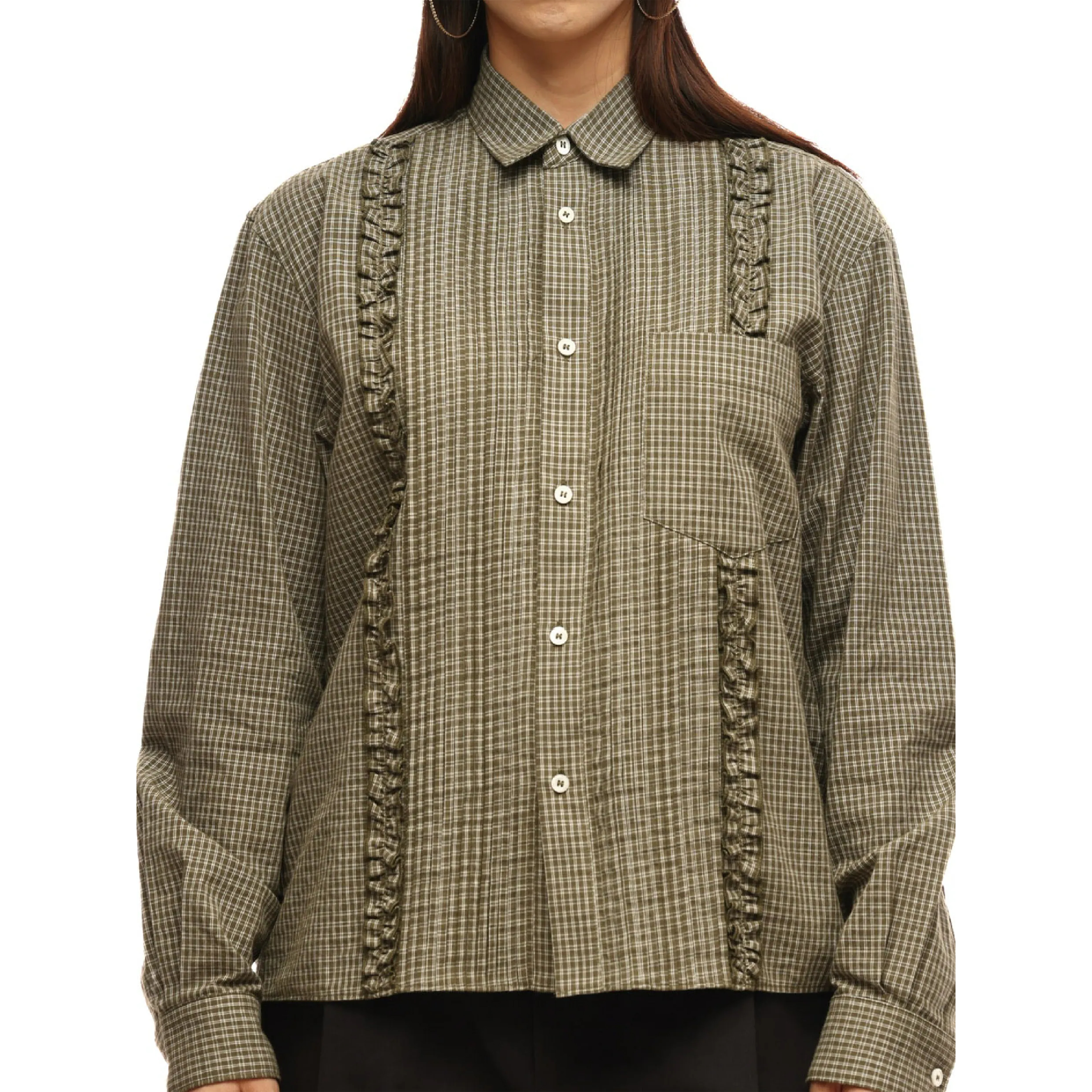 6cRAyon Retro Plaid Cotton Peplum Blouse 荷葉邊 格紋襯衫