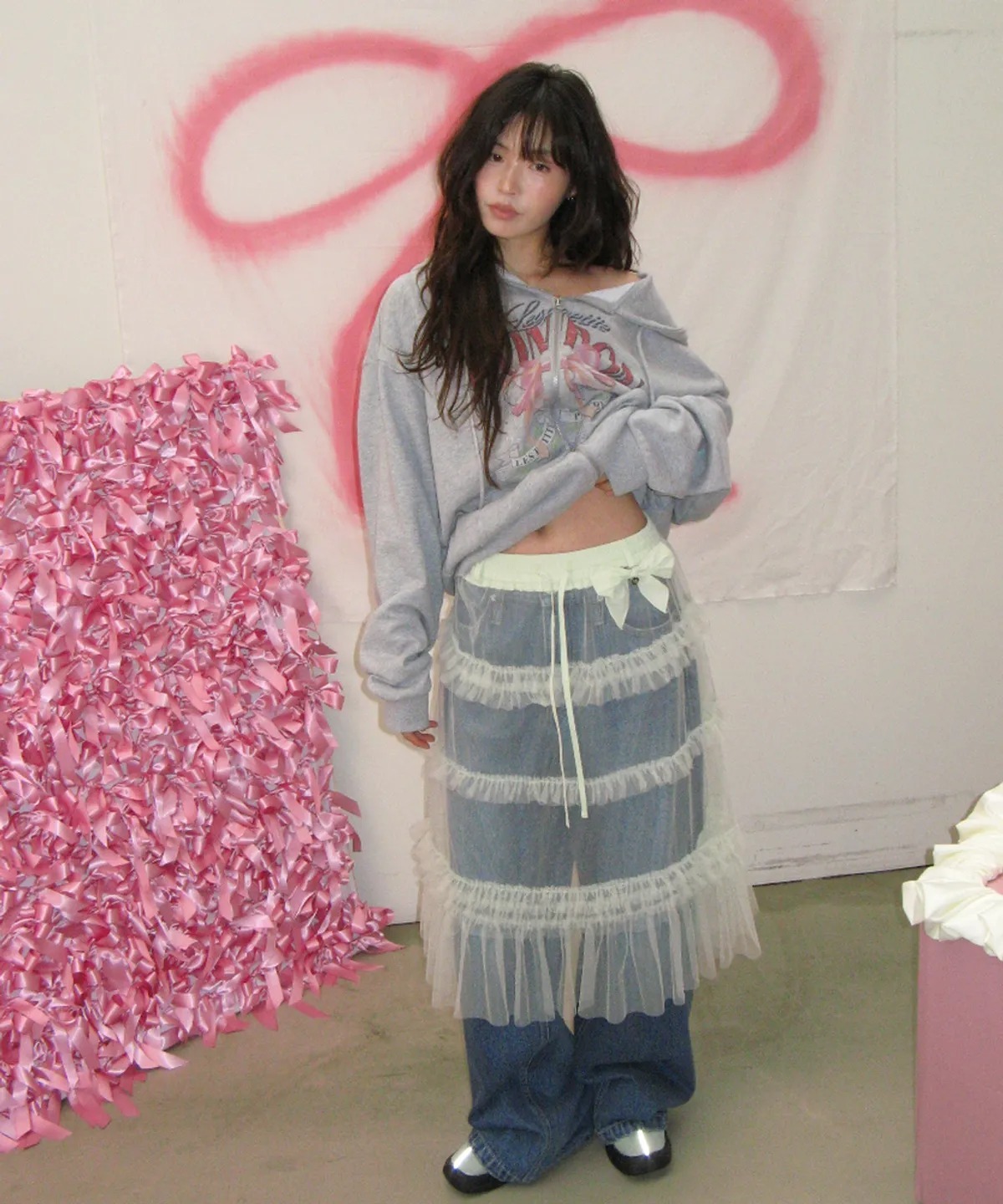 RONRON RIBBON PIN SET SHEER TULLE SKIRT