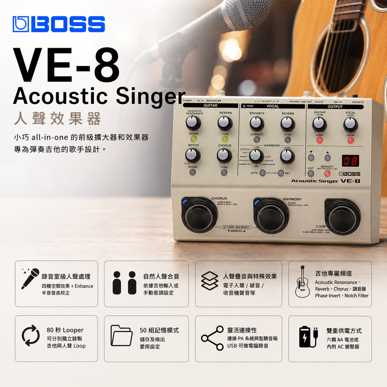BOSS VE-8 Acoustic Singer 人聲&木吉他前級效果器