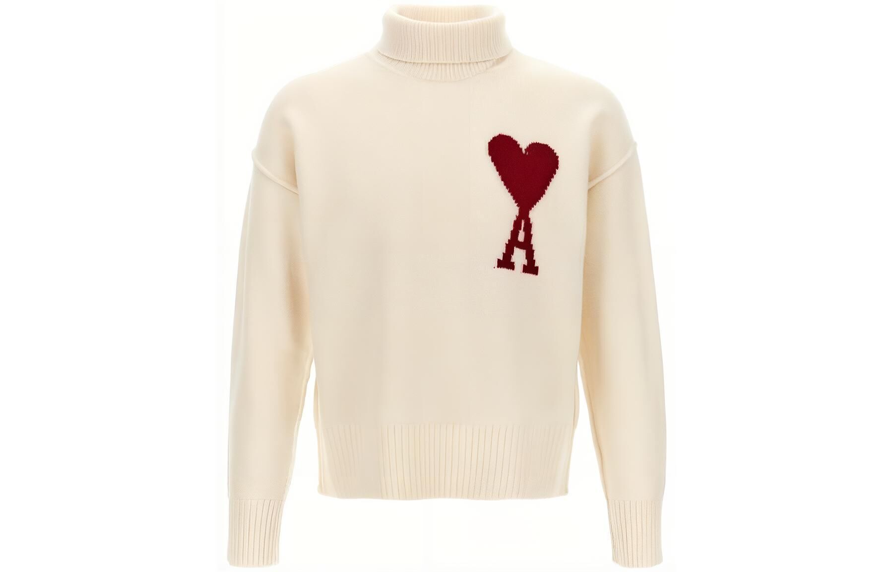 【代購】Ami Paris Ami De Coeur Logo Intarsia Knitted Roll Neck Jumper BFUKS406018-154