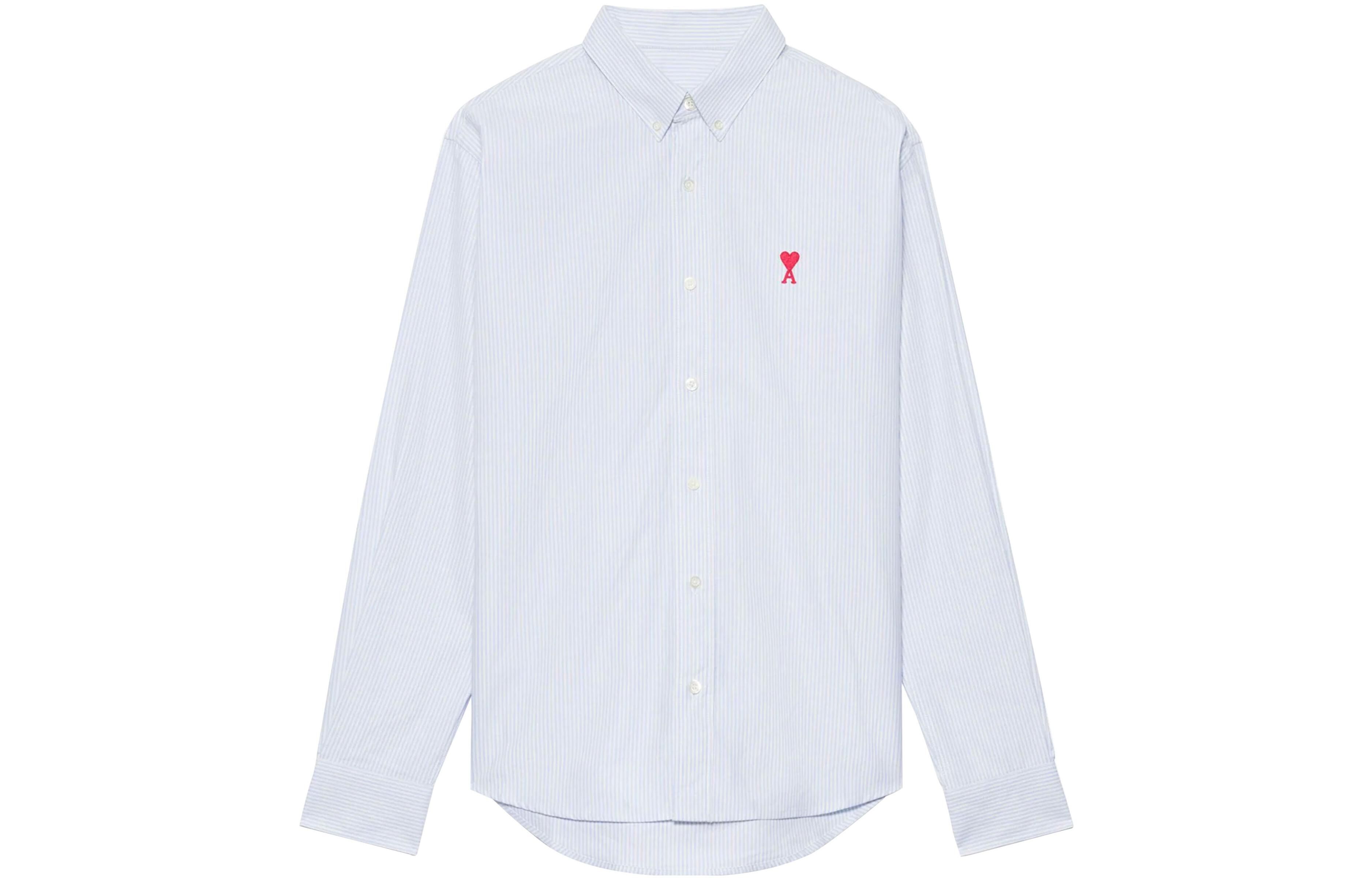 【代購】AMIPARIS Paris Ami De Coeur Striped Logo Embroidered Shirt BFUSH130CO0021475
