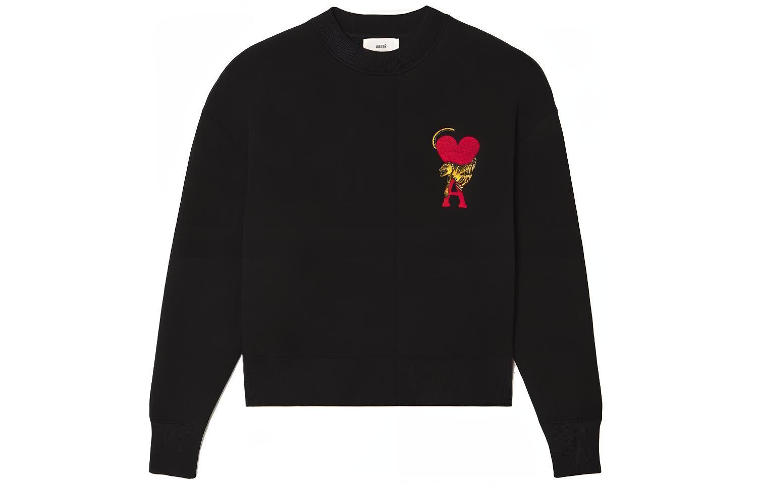 【代購】AMIPARIS X TIGER Sweatshirts Unisex Black Crew Neck Moderate Heavyweight USW009-001