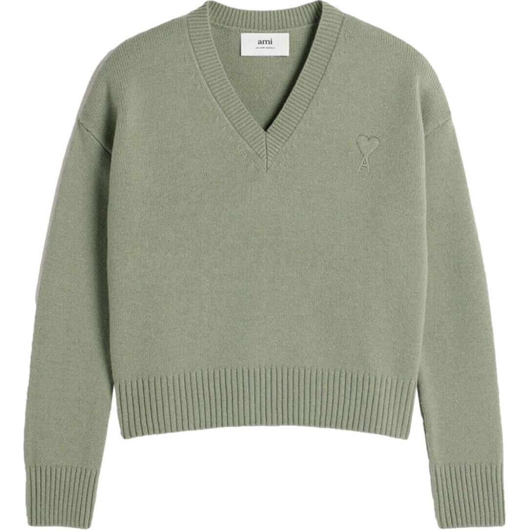 【代購】Ami Paris Ami De Coeur Wool cashmere Blend Sweater UKS244KN0028-GREEN