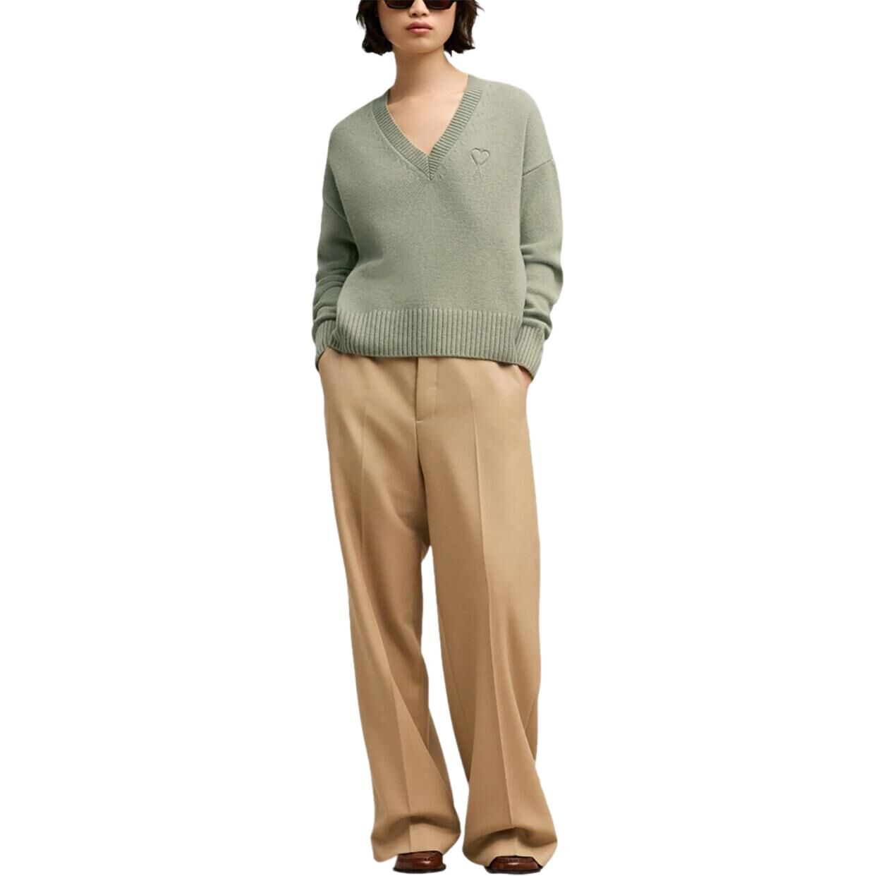 【代購】Ami Paris Ami De Coeur Wool cashmere Blend Sweater UKS244KN0028-GREEN