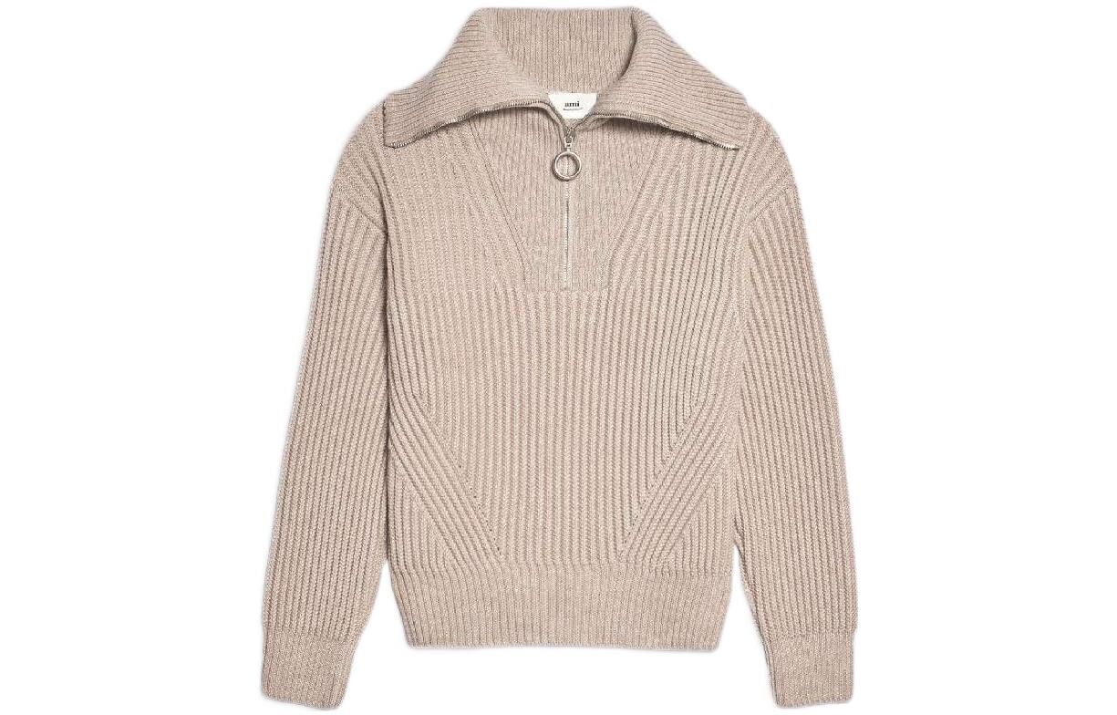 【代購】Ami Paris Half zip Ribbed knit Sweatshirt HKS600027-250