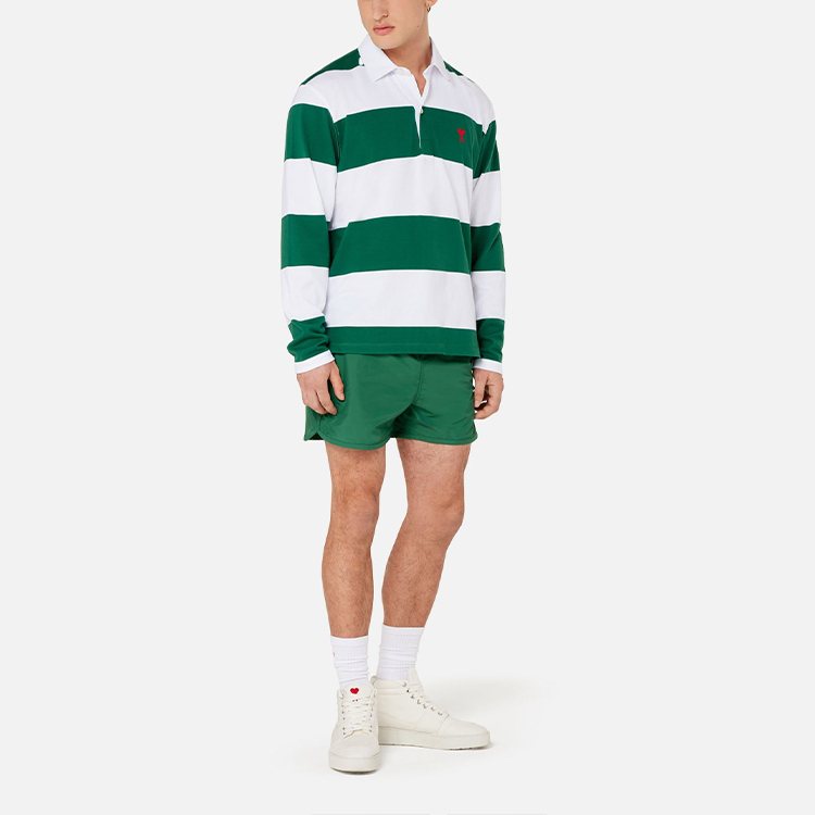 【代購】AMIPARIS Polo Shirts Men's White Green Multicolor Polo Collar Moderate Straight Fit A21HJ21175-301