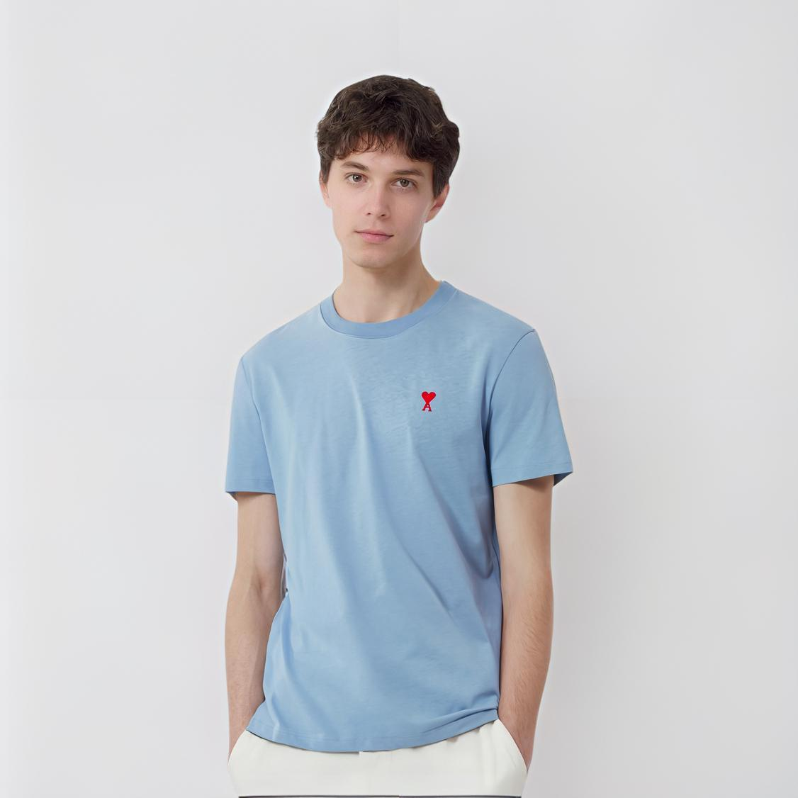 【代購】AMIPARIS T Shirts Men's Light Blue Crew Neck Moderate Straight Fit E21HJ108723-459
