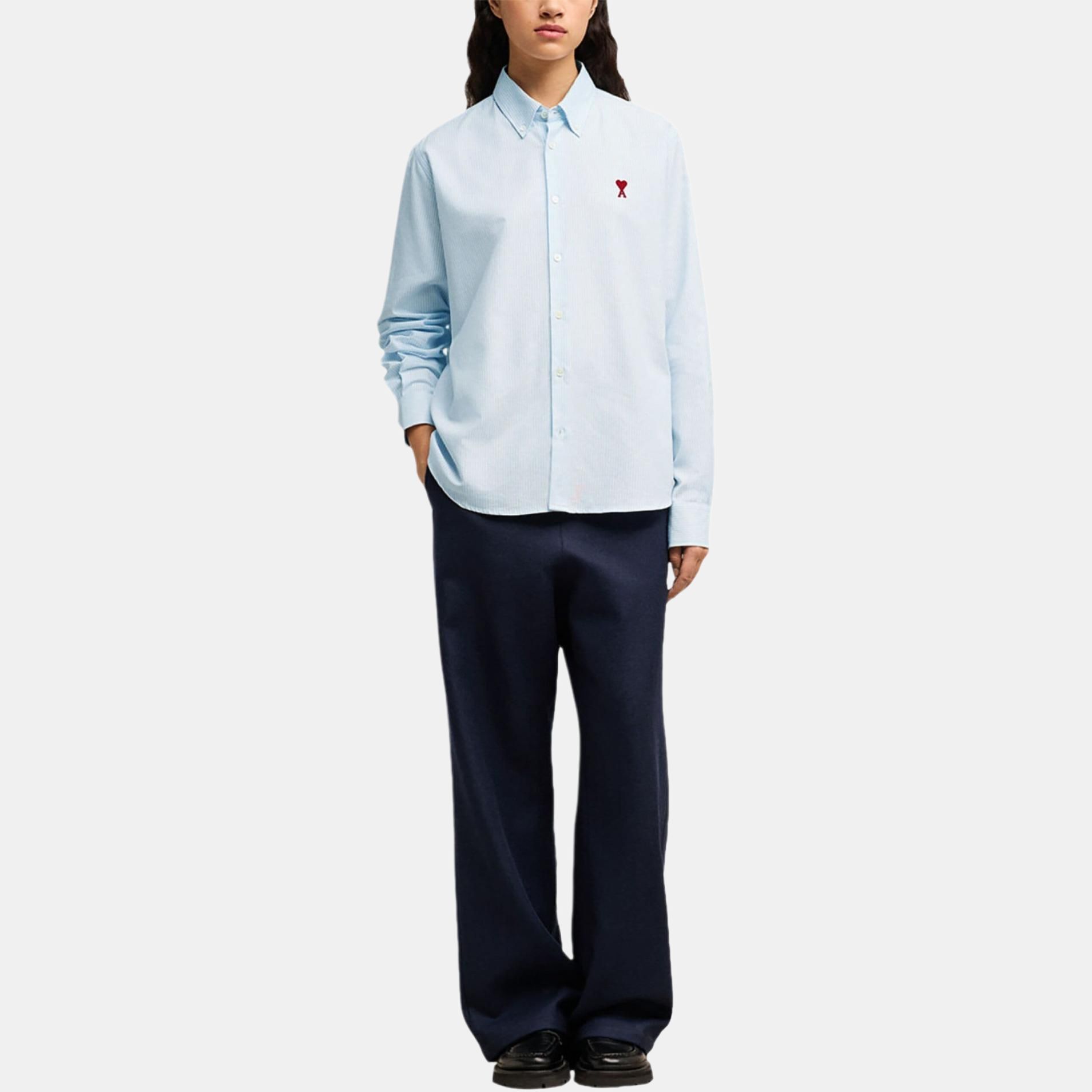 【代購】Ami Paris Button Down Ami De Coeur Collar Shirt BFUSH063CO0087-BLUE