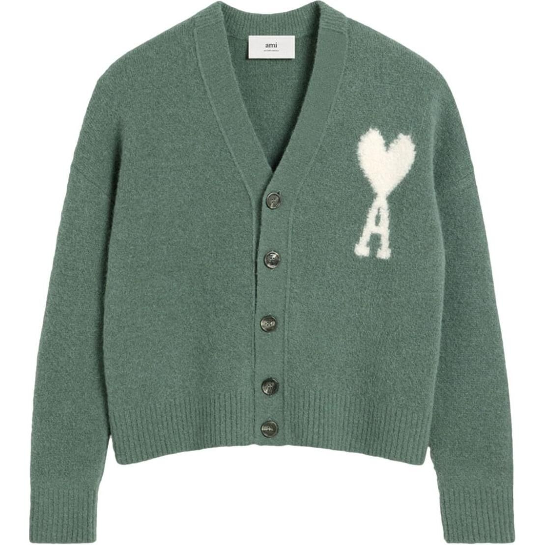 【代購】Ami Paris Ami De Coeur V neck Cardigan UKC025KN0032-GREEN