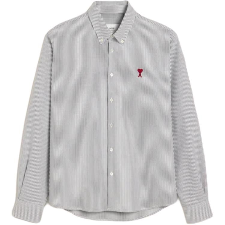【代購】Ami Paris Ami De Coeur Logo Embroidered Pinstriped Shirt BFUSH063CO0087-039