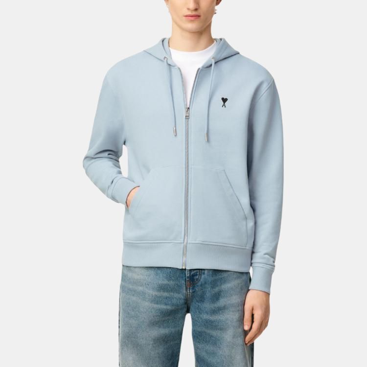 【代購】Ami Paris Logo Embroidered Zip Up Hoodie HSW7657304-506