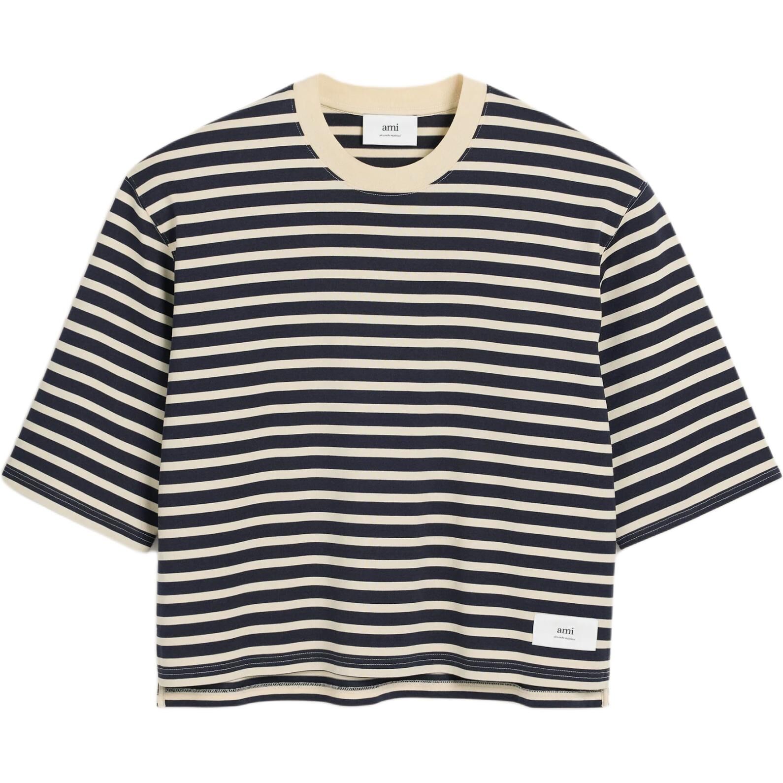 【代購】Ami Paris Logo Patch Striped T Shirt UTS056-JE0121-4330