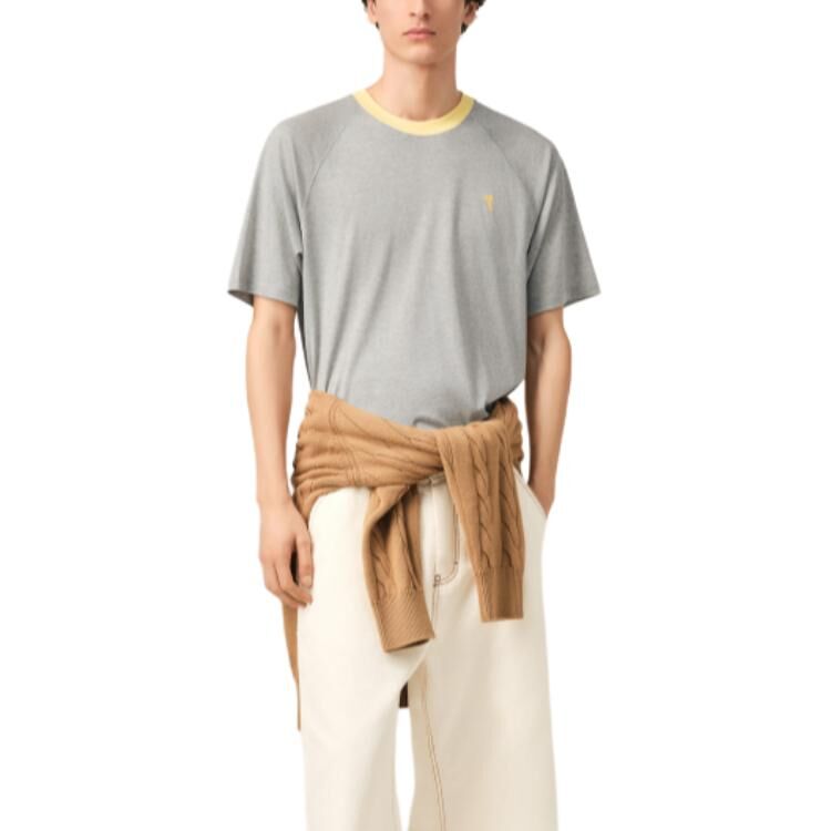 【代購】AMIPARIS T Shirts Men's Light Heather Gray & Yellow Crew Neck Moderate HTS390JE0211-A157