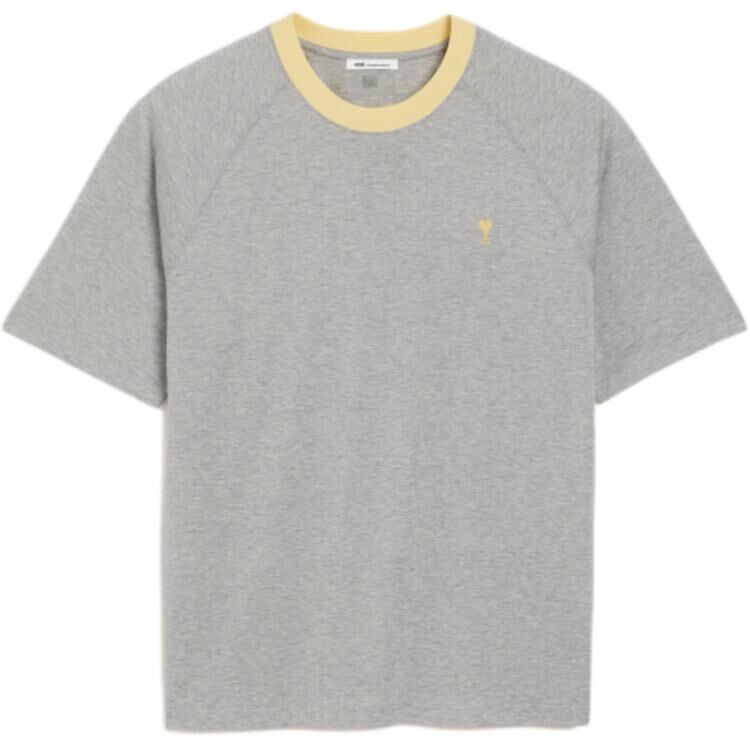 【代購】AMIPARIS T Shirts Men's Light Heather Gray & Yellow Crew Neck Moderate HTS390JE0211-A157