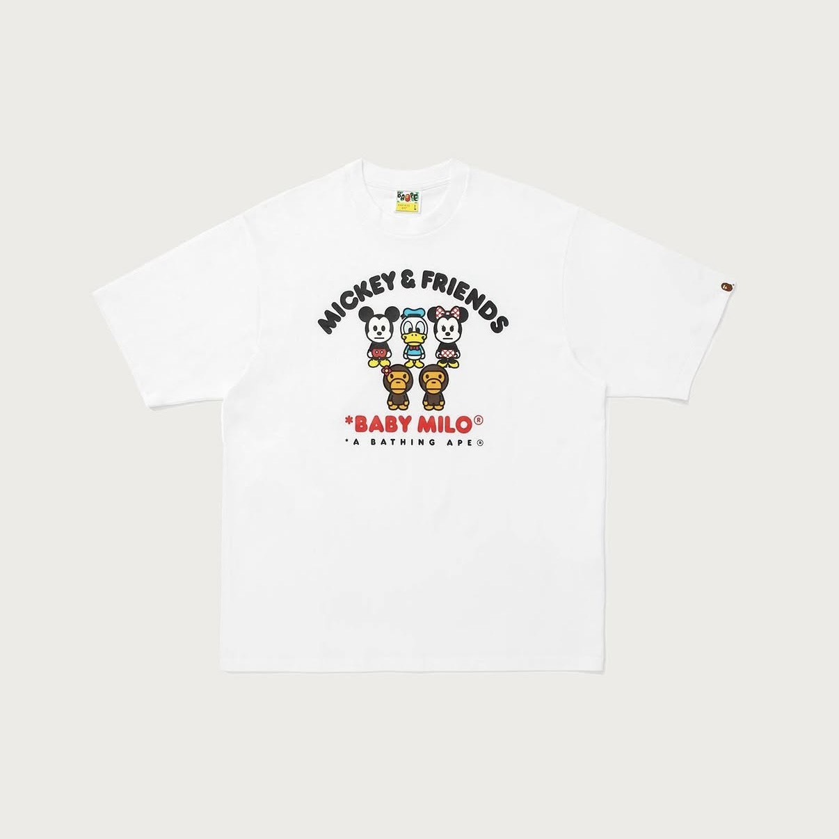 -(B4b05)-A BATHING APE BAPE X DISNEY  BABY MILO  RELAXED FIT TEE 米奇 米妮 唐老鴨 迪士尼聯名款 寬鬆版 男款 短Ｔ黑色/白色-2M23110918